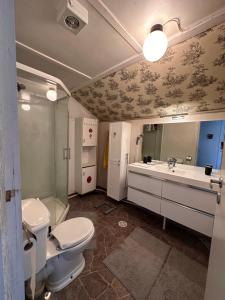 bagno con servizi igienici e lavandino di Oslo Guest House Twin & Family room a Kjeller