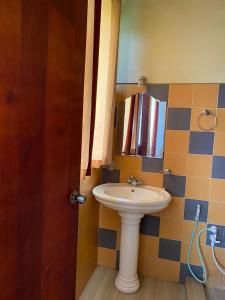 a bathroom with a sink and a mirror at Elegant Hotel in Bandarawela