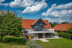 une maison avec un toit orange dans l'établissement Vineyard Cottage Lan On The Hill - Happy Rentals, à Semič