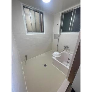 吳市的住宿－島のまくら，白色的浴室设有水槽和淋浴。