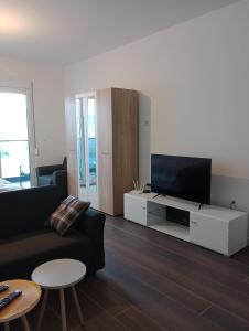 Il comprend un salon doté d'un canapé et d'une télévision à écran plat. dans l'établissement AN Jezero-Apartman Jaki 12, à Vrnjačka Banja