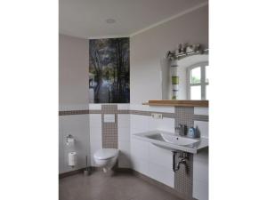 ein Badezimmer mit Toilette und Waschbecken in der Unterkunft Ferienhaus Spreewaldhof am Wasser "Das Landhaus" in Raddusch