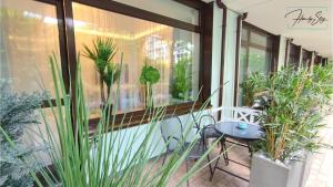 a balcony with plants in front of a window at Homely Stay - Studio P1 in Munich