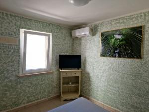 a room with a tv and a window and a bed at PICCOLA RAFFICA in Fregene