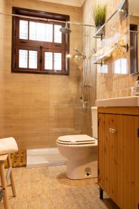 a bathroom with a toilet and a shower and a sink at Fradelos Porto Centro in Porto +49 photos