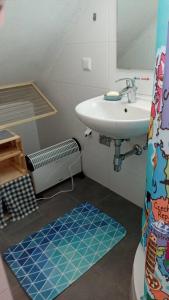 格拉茲的住宿－Retrowohnung im Herzen von Graz，一间带水槽和镜子的浴室