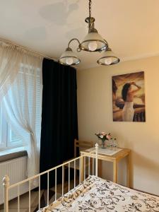 Tempat tidur dalam kamar di Augustów Apartament Aramis