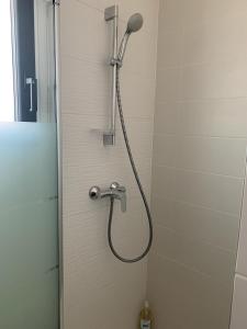 a shower with a shower head in a bathroom at Magnifique Villa, Piscine, Proche Plage, 8 personnes in Lansargues