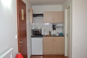 a small kitchen with a sink and a microwave at Agyra Studios in Vasilika +8 photos