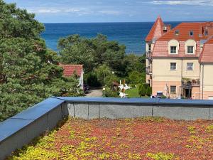 Elle offre une vue sur une maison et l'océan. dans l'établissement Niechorze - Par La Mer 6B, à Niechorze