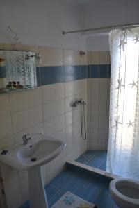 a bathroom with a sink and a shower at Agyra Studios in Vasilika