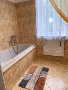 a bathroom with a tub and a window at Holičák in Olomouc