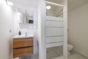 a bathroom with a sink and a toilet at Le cosy de Tonnerre in Tonnerre