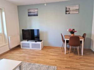 TV a/nebo společenská místnost v ubytování Demims Apartments Lorenskog centre -- Ahus & SNØ & Parking + 14 fotografií