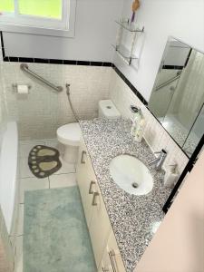 a bathroom with a sink and a toilet at Luxurious Cozy House in Bluffs with Lake View in Toronto