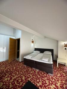 a large bedroom with a bed and a red carpet at Residence Mahala in Sarajevo