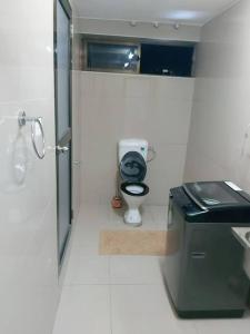 een kleine badkamer met een toilet en een wastafel bij Barrett Accommodation Apartment in Suva