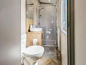 a small bathroom with a toilet and a sink at Stonewood Country Lodge in Kelsall
