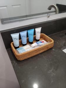 a tray with four coffee cups on a counter at Blue life in Lehigh Acres +18 photos