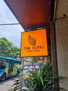 a sign for the sono hana hotel on a building at The Sono Hanoi Hotel in Hanoi