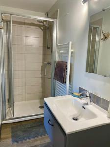 Phòng tắm tại Appartement indépendant 30 m² à 500m du lac, 2 vélos et parking fournis