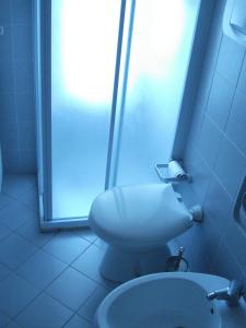 a bathroom with a shower and a toilet and a sink at Locanda Del Barbaresco in Alba