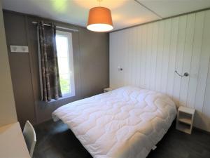 um quarto com uma grande cama branca e uma janela em Gîte Le Rouget-Pers, 3 pièces, 4 personnes - FR-1-742-362 em Le Rouget
