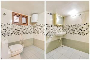 two pictures of a bathroom with a toilet and a sink at Rvn Guest Inn in Nellore +12 photos