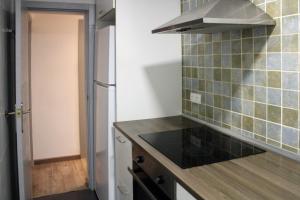 una cucina con piano cottura e frigorifero di ACOGEDOR APARTAMENTO CERCA DE BARCELONA a Mollet del Vallès
