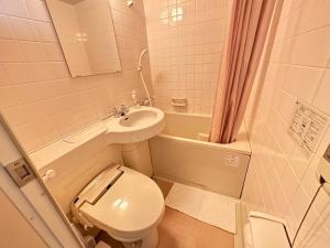 a small bathroom with a toilet and a sink at City Villa Rアネックス in Osaka