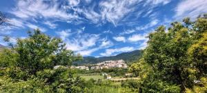 a town in the middle of a field with trees at A Casa da Rapariga de Cabelo Azul in Manteigas