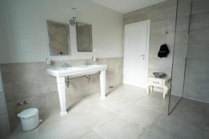 y baño con lavabo y ducha. en Nomad Rooms, en Mostar