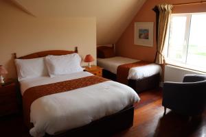um quarto de hotel com uma cama e uma janela em The Old Pier Guest Accommodation, bed only, no breakfast em Ballydavid