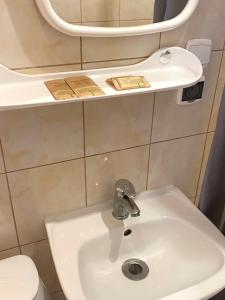 łazienka z białą umywalką i toaletą w obiekcie Willa Plater w Ciechocinku