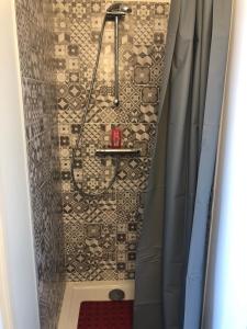 a shower with a shower curtain in a bathroom at Grande chambre avec salle de bain privative à Nanterre Préfecture proche La Défense Aréna Campus SNCF et Paris in Nanterre