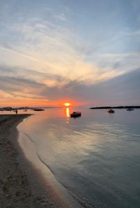 una puesta de sol en una playa con barcos en el agua en Hotel Sylva, en Cattolica