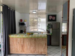 a kitchen with a counter and a refrigerator at Fare Manatea 19 in Papeete