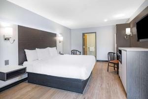 um quarto de hotel com uma cama grande e uma televisão em Days Inn & Suites by Wyndham Niagara Falls/Buffalo em Niagara Falls