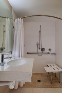 uma casa de banho com um lavatório e um chuveiro em SpringHill Suites Boise West/Eagle em Boise