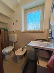 a bathroom with a toilet and a sink and a window at Guardando le Mainarde 