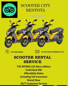 ein Flyer für einen Motorrollerverleih mit zwei Motorrollern in der Unterkunft Luxury My Villa Bentota 200m Bentota Beach in Bentota