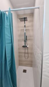 eine Dusche mit Duschvorhang im Bad in der Unterkunft Mariposa Azul in Adeje