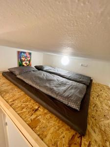 a bedroom with a large bed on a wooden floor at Apartmán Zlatá Hvězda in České Budějovice