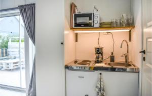 Il comprend une petite cuisine équipée d'un évier et d'un four micro-ondes. dans l'établissement Lovely Home In Tomelilla With Kitchen, à Tomelilla