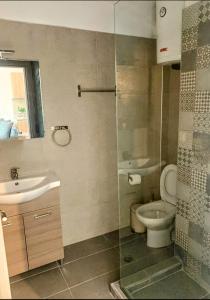 a bathroom with a toilet and a sink and a shower at EXOTIC LUXURY APARTMENT in Nikiana
