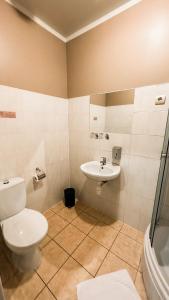 La salle de bains est pourvue de toilettes et d'un lavabo. dans l'établissement Viesnīca Kandava, à Kandava