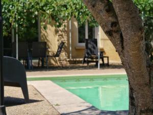 een zwembad met een boom en stoelen naast een huis bij Belle villa individuelle climatisée piscine in Monteux