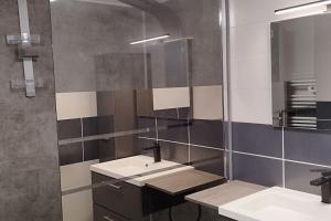 ein Badezimmer mit zwei Waschbecken und einem Spiegel in der Unterkunft Appartement tout équipé proche gare et centre in Dijon