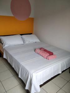 Un pat sau paturi într-o cameră la Apartamento a 50m da praia da Enseada.