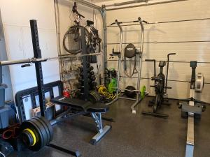 a gym with several different kinds of equipment in it at Luxury villa with gym and sauna in Reykjavík